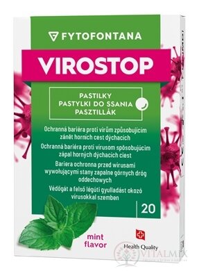fytofontana VIROSTOP pastilky na cmúľanie, príchuť mäta (inov.2024, zdravotnícka pomôcka) 1x20 ks