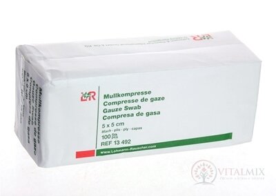 GAZIN KOMPRESY GÁZOVÉ NESTERILNÉ 5x5 cm 8-vrstvové, 17 vláknové, so založenými okrajmi 1x100 ks