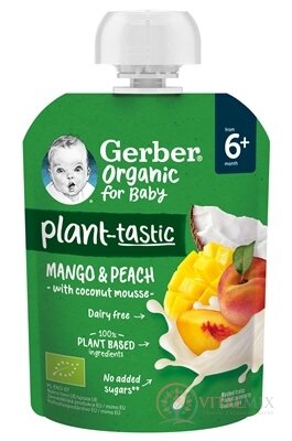 Gerber Organic Kapsička Mango, broskyňa, kokos bio ovocná desiata (od ukonč. 6. mesiaca) 1x80 g