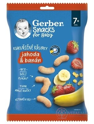 Gerber Snacks Kukuričné CHRUMKY Jahoda a banán (od ukonč. 7. mesiaca) 1x28 g