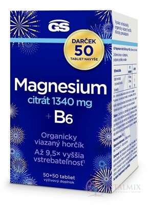 GS Magnesium citrát 1340 mg + B6 Darček tbl 50+50 navyše (100 ks)