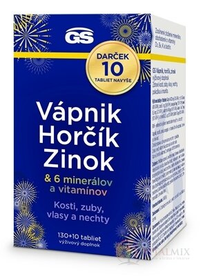 GS Vápnik Horčík Zinok Darček tbl (+ 6 minerálov a vitamínov) 130+10 navyše (140 ks)