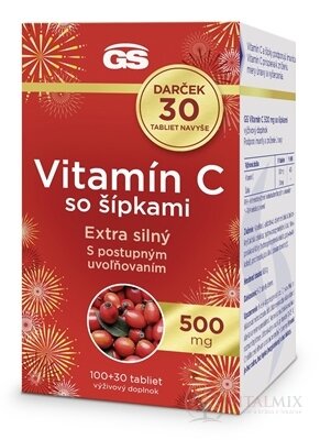 GS Vitamín C 500 mg so šípkami Darček tbl (inov.2024) 100+30 navyše (130 ks)