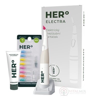 HERBADENT HERo ELECTRA Medzizubná elektrická kefka prístroj s nádstavcami a medzizubným gélom 1x1 set
