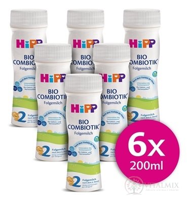 HiPP 2 BIO COMBIOTIK tekutá následná mliečna dojčenská výživa (od ukonč. 6. mesiaca) 6x200 ml (1200 ml)