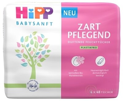 HiPP BABYSANFT ZART PFLEGEND Vlhčené obrúsky s bio mandľovým olejom, jemná starostlivosť 4x48 ks