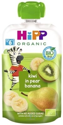 HiPP BIO 100% Ovocie Hruška Banán Kiwi kapsička (od ukonč. 5.mesiaca) ovocný príkrm 1x100 g
