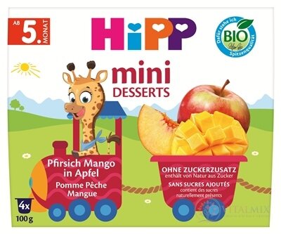 HiPP BIO 100% Ovocie Jablká s broskyňami ovocný príkrm-dezert (od ukonč. 4./6. mesiaca) 4x100 g (400 g)