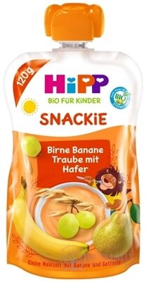 HiPP BIO KINDER Hruška Banán Biele hrozno Ovos kapsička (od 1. roku) ovocno-obilný príkrm 1x120 g