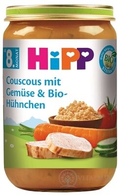 HiPP BIO Kuskus so zeleninou a kuracie mäso zeleninovo-mäsový príkrm (od ukonč. 8. mesiaca) 1x220 g