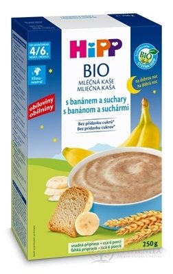 HiPP BIO Mliečna KAŠA Dobrú noc s banán.a suchármi (od ukonč. 4/6. mesiaca) 1x250 g