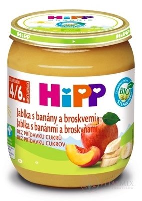 HiPP BIO 100% Ovocie Jablká, banány a broskyne ovocný príkrm (od ukonč. 4./6. mesiaca) 1x125 g