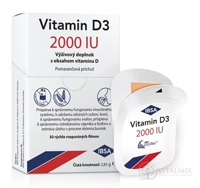 IBSA Vitamin D3 2000 IU orodispergovateľný film, príchuť pomaranč 1x30 ks