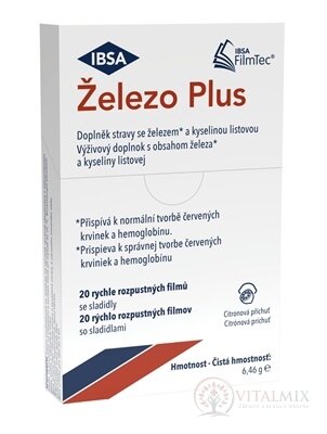 IBSA Železo Plus orodispergovateľný film, príchuť citrón 1x20 ks