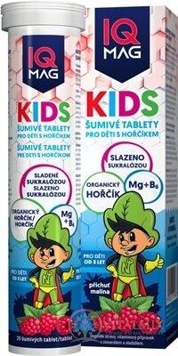 IQ MAG KIDS Organický horčík + vitamín B6 šumivé tablety pre deti, s malinovou príchuťou 1x20 ks