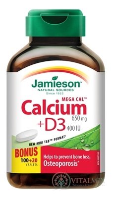 JAMIESON MEGA CAL VÁPNIK + VITAMIN D3 tbl (650 mg/400 IU) 100+20 zadarmo (120 ks)