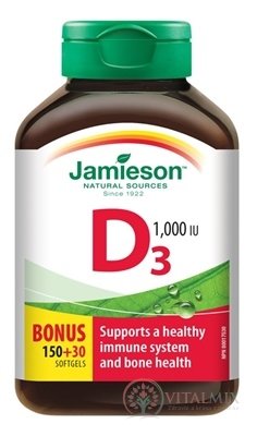 JAMIESON VITAMÍN D3 1000 IU cps (mäkké gélové kapsuly)150+30 zadarmo (180 ks)