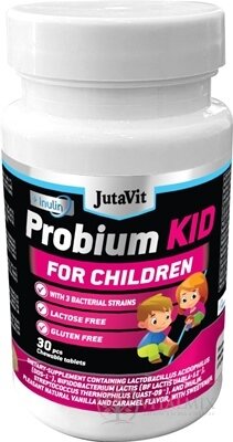 JutaVit Probium Kid + Inulín žuvacie tablety pre deti, s vanilkovo-karamelovou arómou 1x30 ks