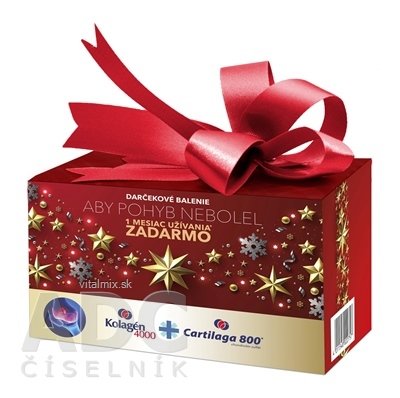 Kolagén 4000 + darček Cartilaga 800 prášok vo vrecúškach 30 ks + darček tbl 30 ks, vianočné balenie 1x1 set