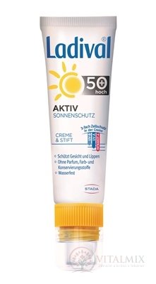 Ladival AKTIV na tvár a pery SPF 50+ (2 v 1) krém 30 ml a tyčinka 3,2 g, 1x1 set