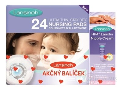 Lansinoh CombiPack HPA lanolín 40 ml krém + vložky do podprsenky 24ks, 1x1 set