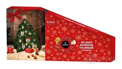 LEROS BYLINNÝ ADVENTNÝ KALENDÁR STROMČEK 4 24 druhov čajov po 1 vrecúšku + stromček + ozdoby 24ks + menovky 24ks (39,3 g) (inov. 2024), 1x1 set