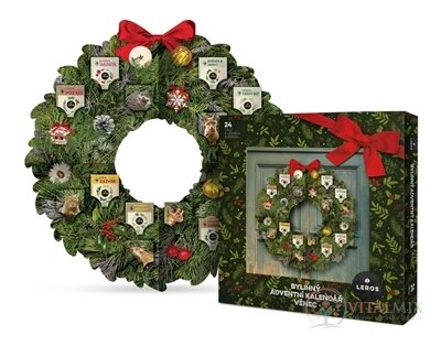 LEROS BYLINNÝ ADVENTNÝ KALENDÁR VENIEC 4 24 druhov čajov po 1 vrecúšku + papierový veniec + ozodoby 24 ks (39,3 g) (inov. 2024), 1x1 set