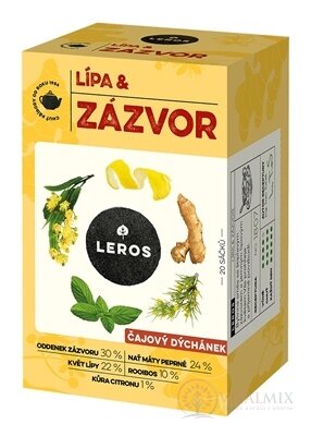 LEROS ČAJOVÁ CHVÍĽKA LIPA & ZÁZVOR bylinný čaj aromatizovaný, nálevové vrecká 20x2 g (40 g)