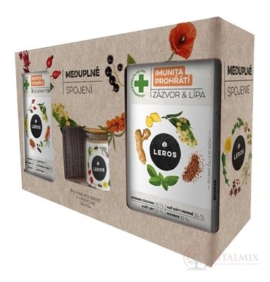 LEROS MEDUPLNÉ SPOJENIE čaj Zázvor & lipa 20x2 g + čaj Šípka & rakytník 20x2 g + med 200 g, 1x1 set