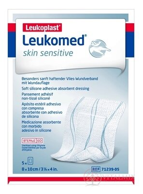 LEUKOPLAST LEUKOMED SKIN SENSITIVE textilné krytie s vankúšikom, náplasť sterilná, 8x10 cm, 1x5 ks