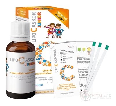 LIPO C ASKOR JUNIOR sir 110 ml - vitamín C s lipozomálnym vstrebávaním + testovacie prúžky, 1x1 set