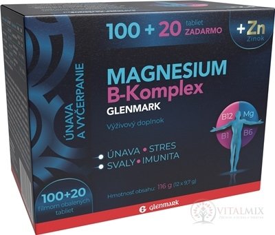 GLENMARK Magnesium B-Komplex + Zinok tbl 100+20 zdarma (120 ks)