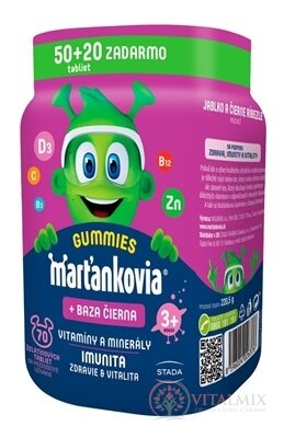 Marťankovia GUMMIES + Baza čierna želatínové tablety, príchuť jablko a čierna ríbezľa 50+20 zadarmo (70 ks)