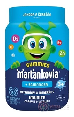 Marťankovia GUMMIES + Echinacea želatínové tablety, príchuť jahoda a čerešňa 1x50 ks