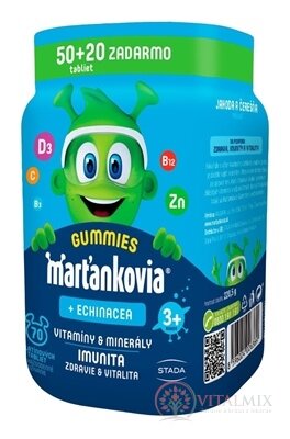 Marťankovia GUMMIES + Echinacea želatínové tablety, príchuť jahoda a čerešňa 50+20 zadarmo (70 ks)