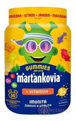 Marťankovia GUMMIES JAR - LETO + Vitamíny želatínové tablety, príchuť čučoriedka, citrón, jahoda, mandarínka 1x50 ks