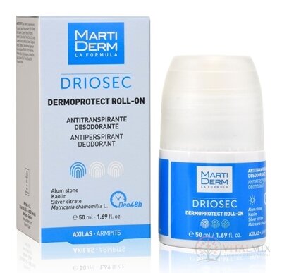 MartiDerm DRIOSEC DERMOPROTECT ROLL-ON antiperspirant s deodoračným účinkom, pre veštky typy pleti 1x50 ml
