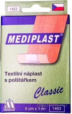 MEDIPLAST Textilná náplasť 1463 Classic 6 cm x 1 m, s vankúšikom, 1x1 ks
