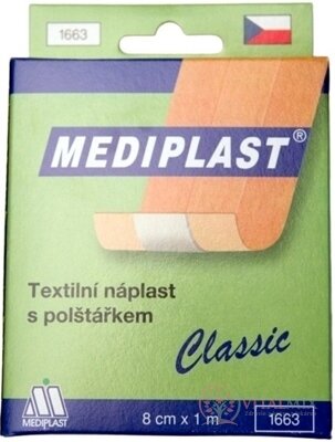 MEDIPLAST Textilná náplasť 1663 Classic 8 cm x 1 m, s vankúšikom, 1x1 ks