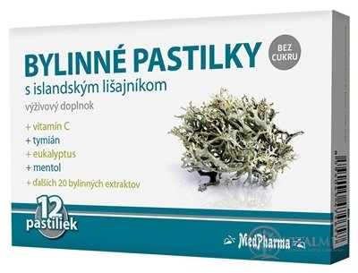 MedPharma BYLINNÉ PASTILKY Bez cukru s islandským lišajníkom, 1x12 ks