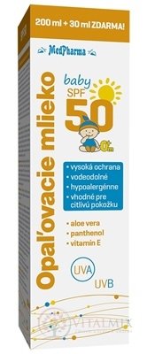 MedPharma OPAĽOVACIE MLIEKO BABY SPF 50 pre deti 200+30 ml zdarma (230 ml)