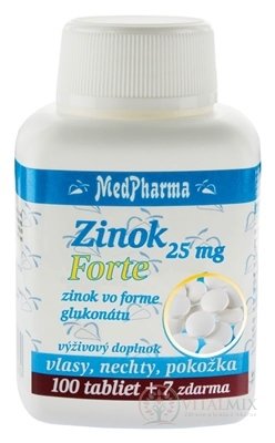 MedPharma ZINOK 25 mg Forte tbl (zinok vo forme glukonátu) 100+7 zadarmo (107 ks)