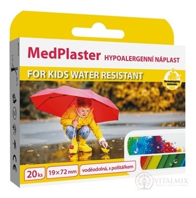 MedPlaster Náplasť FOR KIDS WATER RESISTANT 19x72 mm, vodeodolná s vankúšikom, pre deti 1x20 ks