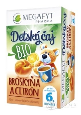 MEGAFYT Detský čaj BIO BROSKYŇA A CITRÓN ovocný čaj (od ukonč. 6. mesiaca) 20x2 g (40 g)