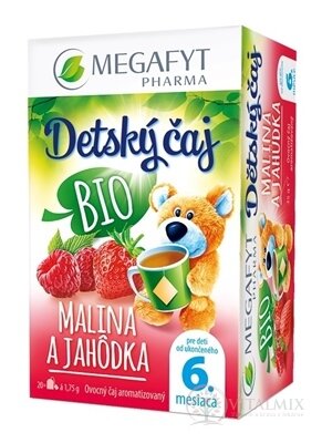 MEGAFYT Detský čaj BIO MALINA A JAHÔDKA ovocný čaj (od ukončeného 6. mesiaca) 20x1,75 g (35 g)