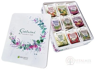 MEGAFYT SVIATOČNÁ Kolekcia čajov plechová krabica (9 druhov po 8 vrecúšok, 72 ks) 1x130 g