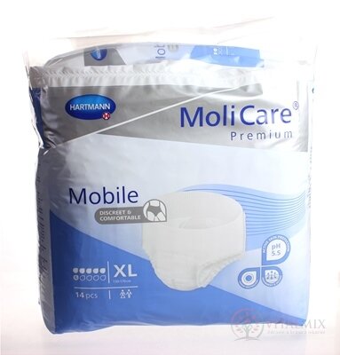 MoliCare Premium Mobile 6 kvapiek XL plienkové nohavičky naťahovacie, modré, obvod 130 - 170 cm, savosť 2140 ml, 1x14 ks