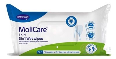 MoliCare SKIN Wet wipes 3v1 (modrý rad) vlhčené obrúsky s dimetikónom 1x30 ks