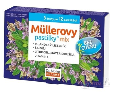 Müllerove pastilky MIX bez cukru, 3 druhy po 12 ks, 1x36 ks