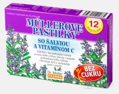 MÜLLEROVE PASTILKY SO ŠALVIOU A VIT. C Bez cukru 1x12 ks